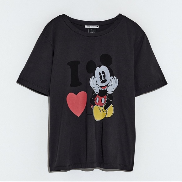 NWT ZARA Mickey Mouse Disney T-shirt Charcoal S